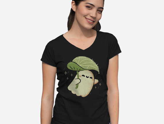 Cute Ghost With Leaf Umbrella