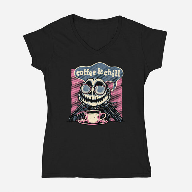Coffee And Chill Day-Womens-V-Neck-Tee-glitchygorilla