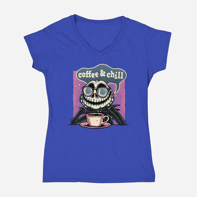 Coffee And Chill Day-Womens-V-Neck-Tee-glitchygorilla