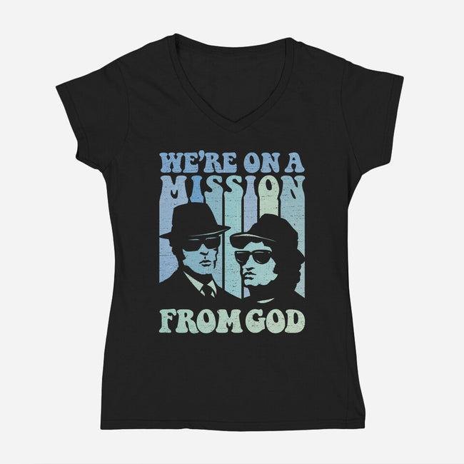 On A Mission From God-Womens-V-Neck-Tee-kg07
