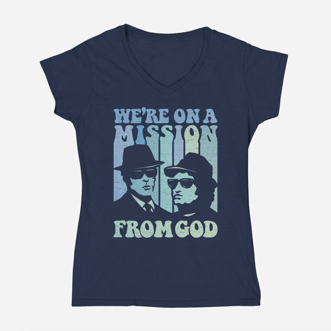 On A Mission From God-Womens-V-Neck-Tee-kg07