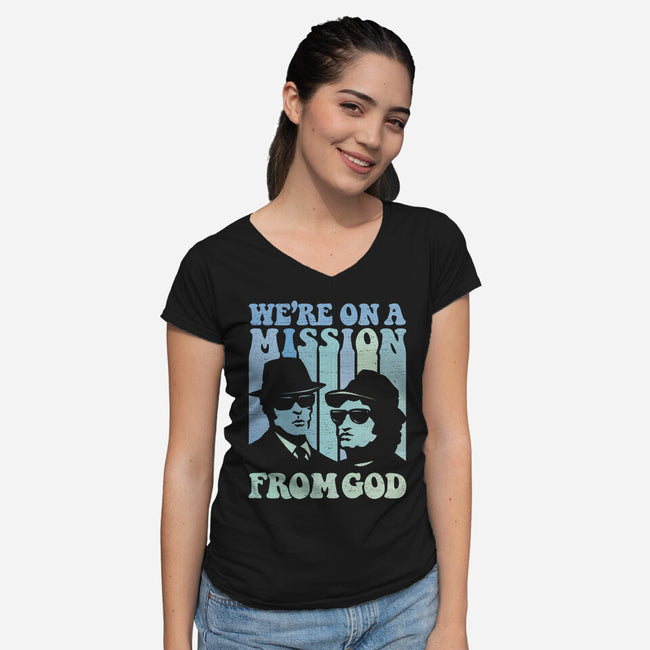 On A Mission From God-Womens-V-Neck-Tee-kg07