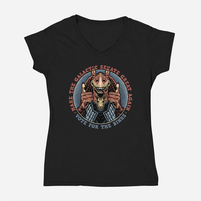 Vote For The Binks-Womens-V-Neck-Tee-glitchygorilla