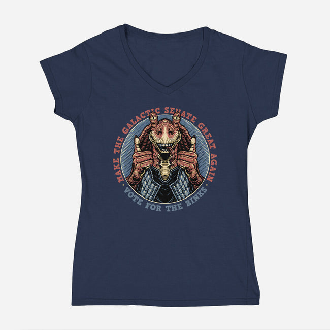 Vote For The Binks-Womens-V-Neck-Tee-glitchygorilla
