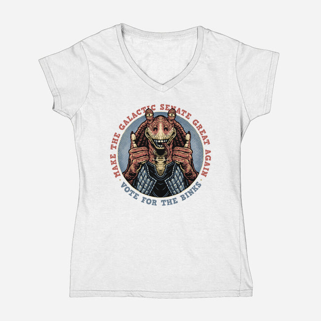 Vote For The Binks-Womens-V-Neck-Tee-glitchygorilla