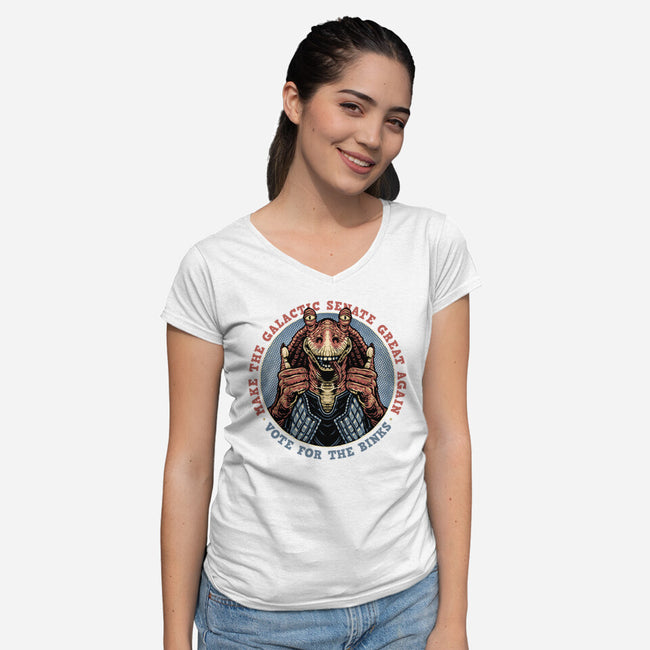 Vote For The Binks-Womens-V-Neck-Tee-glitchygorilla