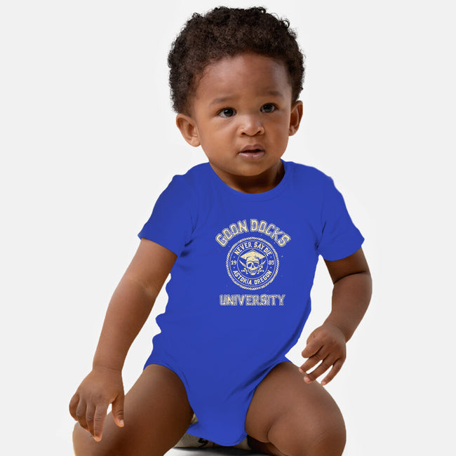 Goon Docks University-Baby-Basic-Onesie-retrodivision