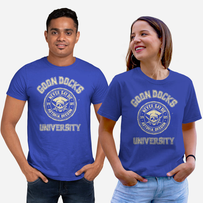 Goon Docks University-Unisex-Basic-Tee-retrodivision