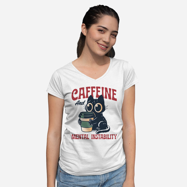 Caffeine And Mental Instability-Womens-V-Neck-Tee-Popnotic