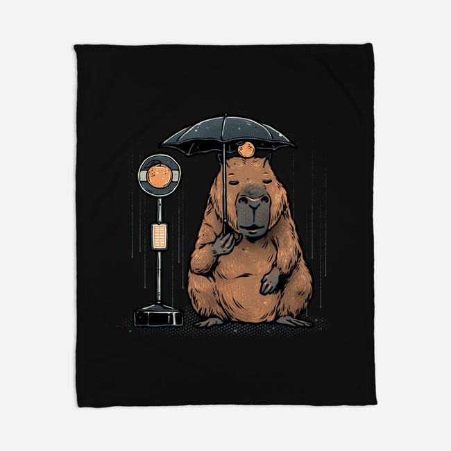 Capybara Bus Stop-None-Fleece-Blanket-glitchygorilla