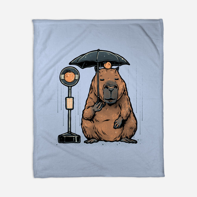 Capybara Bus Stop-None-Fleece-Blanket-glitchygorilla
