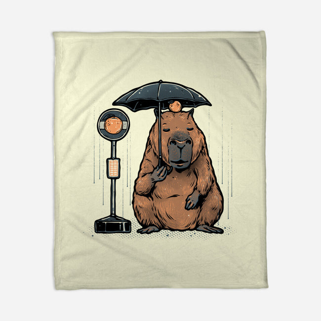 Capybara Bus Stop-None-Fleece-Blanket-glitchygorilla
