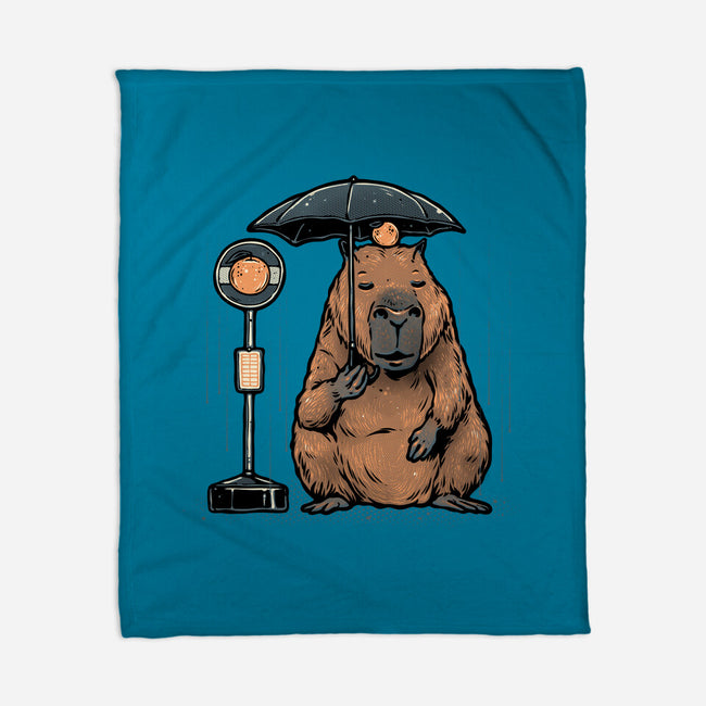 Capybara Bus Stop-None-Fleece-Blanket-glitchygorilla