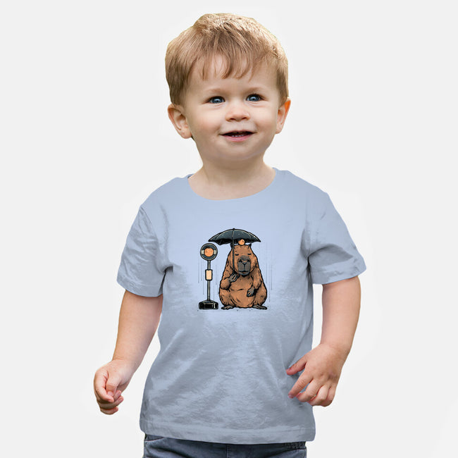 Capybara Bus Stop-Baby-Basic-Tee-glitchygorilla
