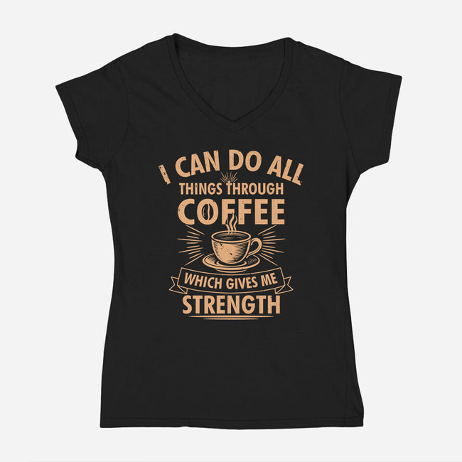 All Things Through Coffee-Womens-V-Neck-Tee-Boggs Nicolas
