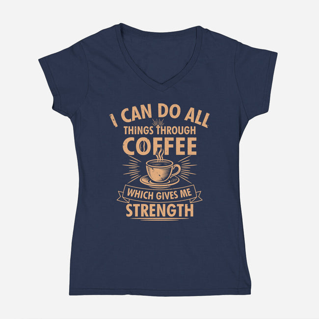 All Things Through Coffee-Womens-V-Neck-Tee-Boggs Nicolas