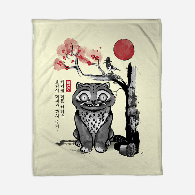 The Tiger And The Magpie Sumi-e-None-Fleece-Blanket-DrMonekers