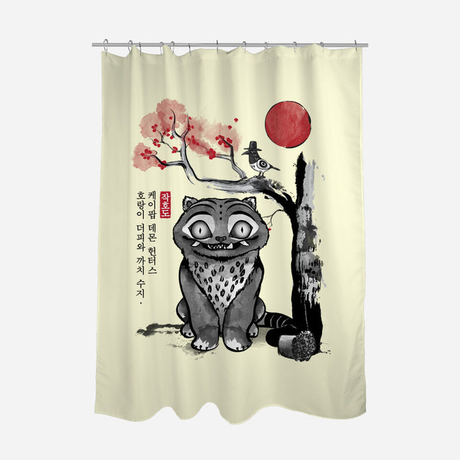 The Tiger And The Magpie Sumi-e-None-Polyester-Shower Curtain-DrMonekers