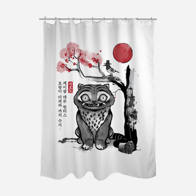 The Tiger And The Magpie Sumi-e-None-Polyester-Shower Curtain-DrMonekers
