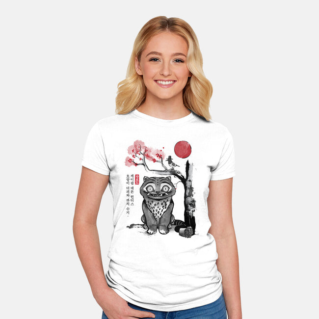 The Tiger And The Magpie Sumi-e-Womens-Fitted-Tee-DrMonekers