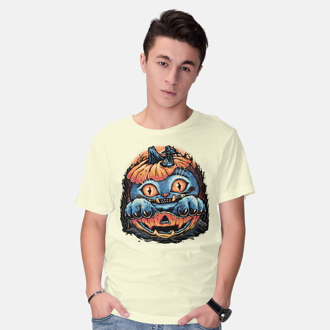 Blue Tiger Pumpkin-Mens-Basic-Tee-glitchygorilla