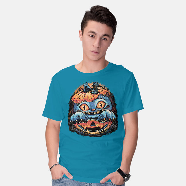 Blue Tiger Pumpkin-Mens-Basic-Tee-glitchygorilla