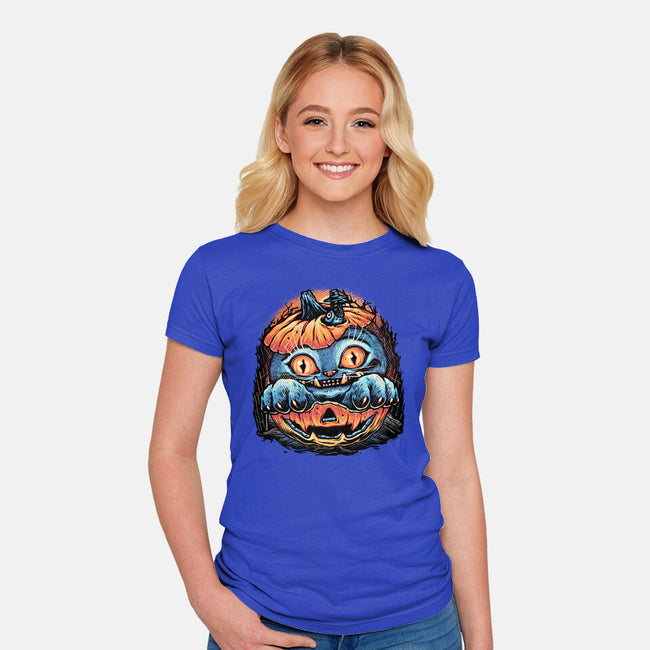 Blue Tiger Pumpkin-Womens-Fitted-Tee-glitchygorilla