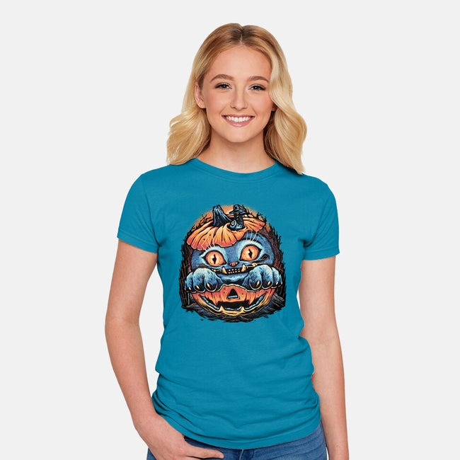 Blue Tiger Pumpkin-Womens-Fitted-Tee-glitchygorilla