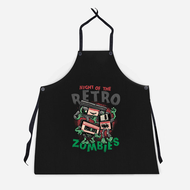 Night Of The Retro Zombies-Unisex-Kitchen-Apron-glitchygorilla