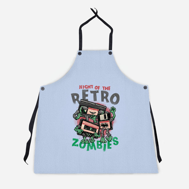 Night Of The Retro Zombies-Unisex-Kitchen-Apron-glitchygorilla