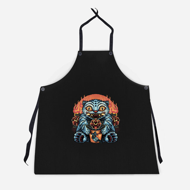 Blue Tiger Red Flame-Unisex-Kitchen-Apron-glitchygorilla