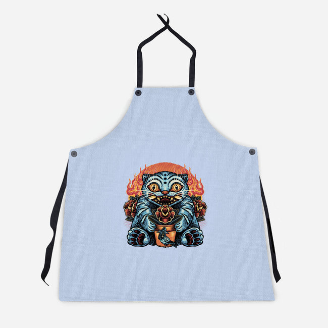 Blue Tiger Red Flame-Unisex-Kitchen-Apron-glitchygorilla
