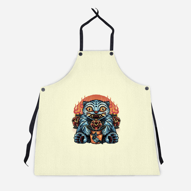 Blue Tiger Red Flame-Unisex-Kitchen-Apron-glitchygorilla