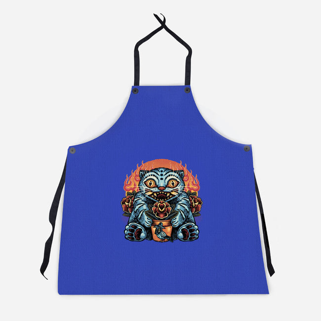 Blue Tiger Red Flame-Unisex-Kitchen-Apron-glitchygorilla