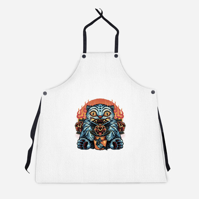 Blue Tiger Red Flame-Unisex-Kitchen-Apron-glitchygorilla