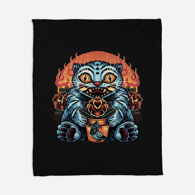 Blue Tiger Red Flame-None-Fleece-Blanket-glitchygorilla