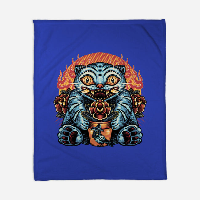 Blue Tiger Red Flame-None-Fleece-Blanket-glitchygorilla