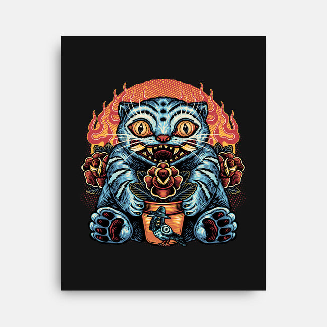 Blue Tiger Red Flame-None-Stretched-Canvas-glitchygorilla