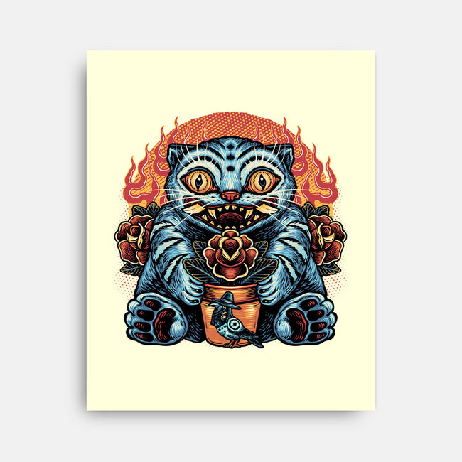 Blue Tiger Red Flame-None-Stretched-Canvas-glitchygorilla