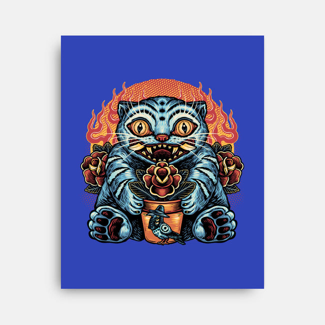 Blue Tiger Red Flame-None-Stretched-Canvas-glitchygorilla