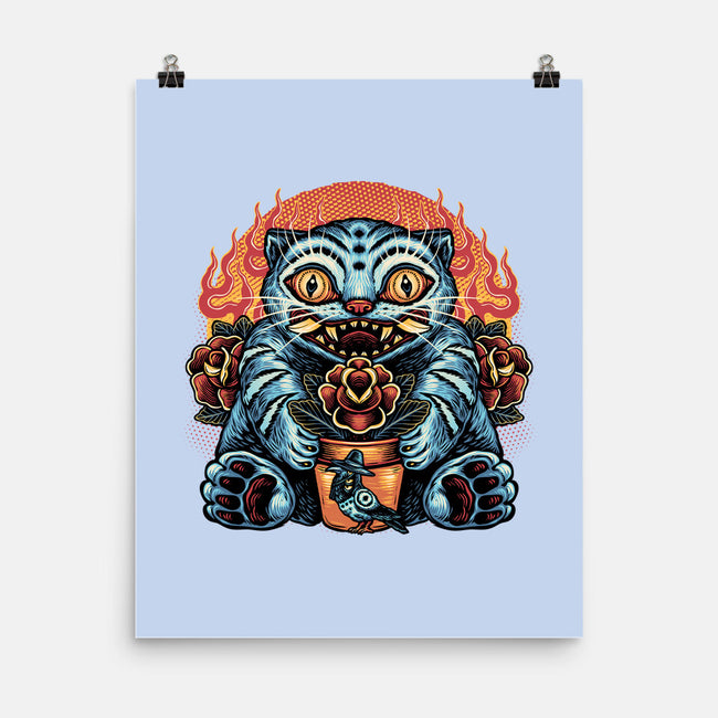 Blue Tiger Red Flame-None-Matte-Poster-glitchygorilla
