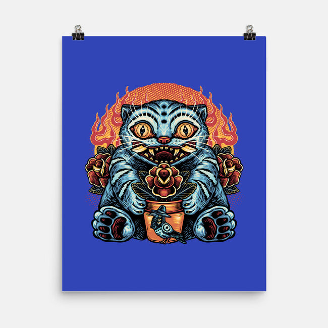 Blue Tiger Red Flame-None-Matte-Poster-glitchygorilla