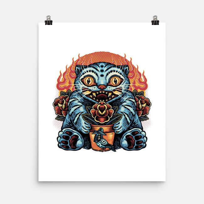 Blue Tiger Red Flame-None-Matte-Poster-glitchygorilla