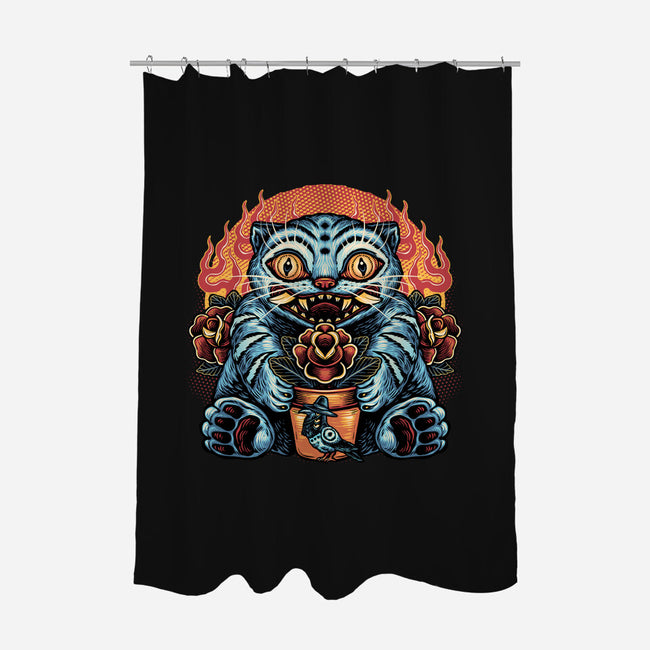 Blue Tiger Red Flame-None-Polyester-Shower Curtain-glitchygorilla