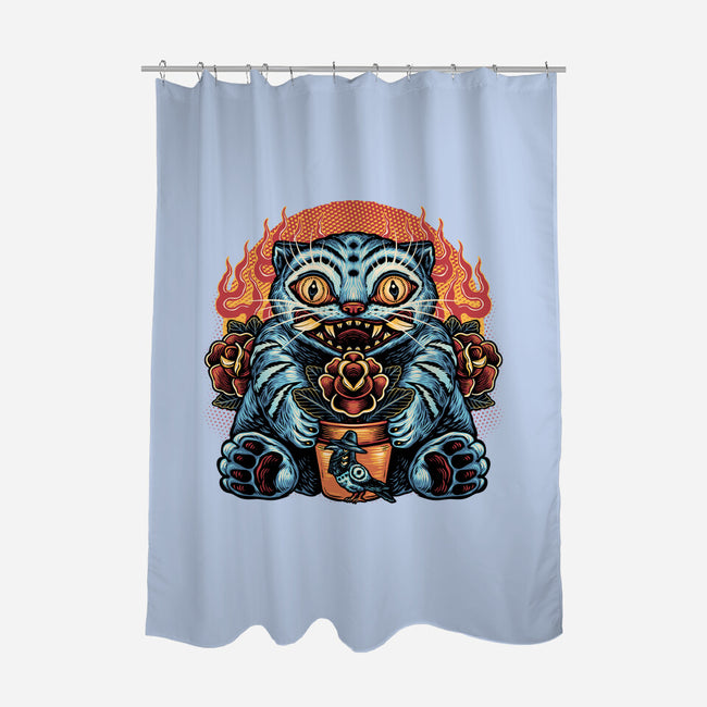 Blue Tiger Red Flame-None-Polyester-Shower Curtain-glitchygorilla