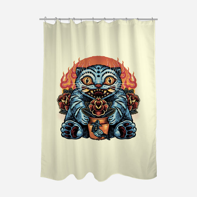 Blue Tiger Red Flame-None-Polyester-Shower Curtain-glitchygorilla