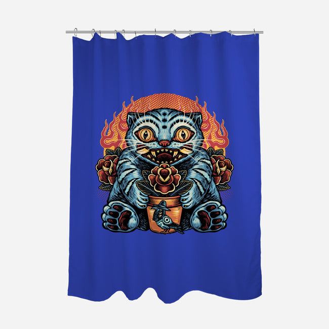 Blue Tiger Red Flame-None-Polyester-Shower Curtain-glitchygorilla