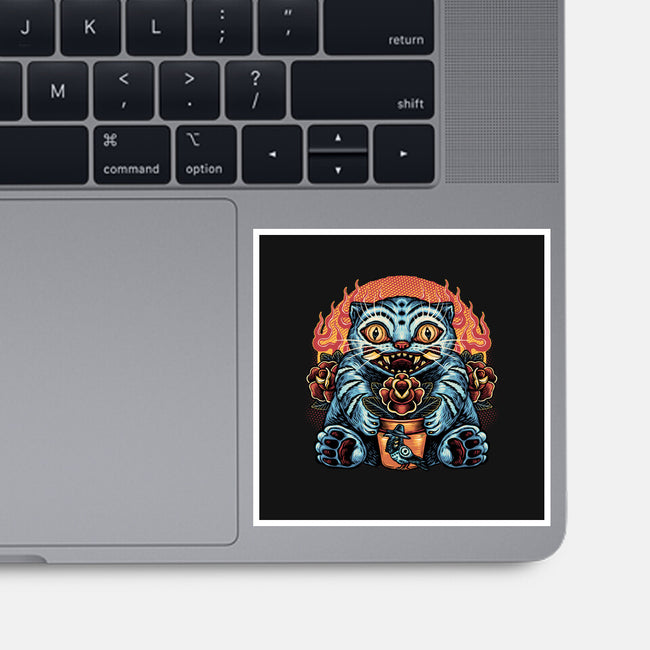 Blue Tiger Red Flame-None-Glossy-Sticker-glitchygorilla