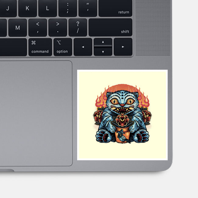 Blue Tiger Red Flame-None-Glossy-Sticker-glitchygorilla