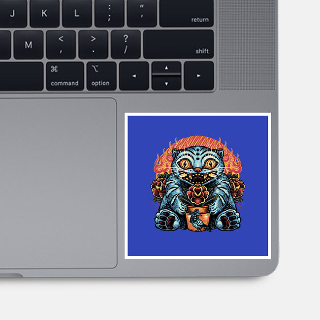 Blue Tiger Red Flame-None-Glossy-Sticker-glitchygorilla